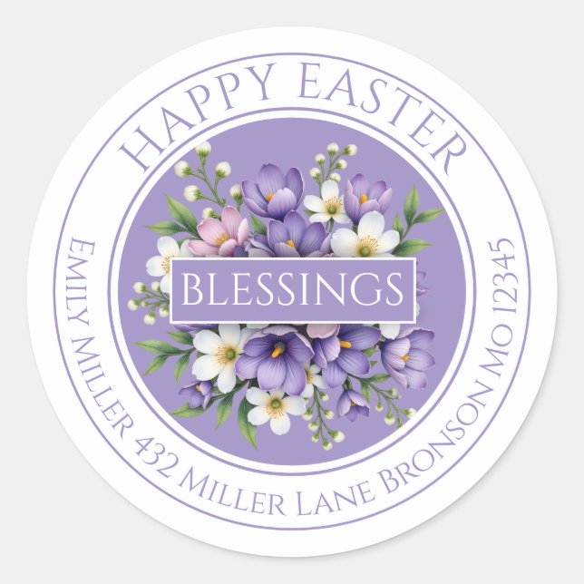 Rond Customizable Purple Floral Easter Sticker  (Devant)