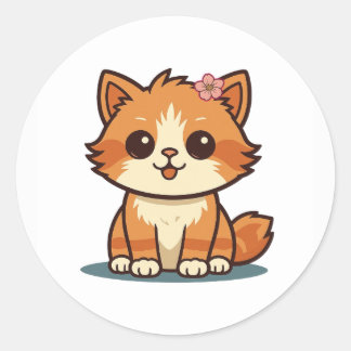 Rond Cute Cartoon Floral Cat Sticker – Kitten Design