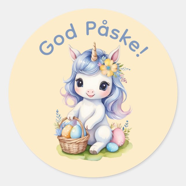 Rond Cute Easter Unicorn Danish - Sticker (Devant)