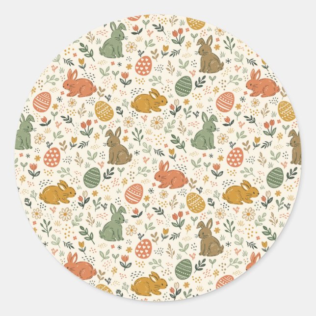 Rond Cute Hand Drawn Spring Bunnies Sticker (Devant)