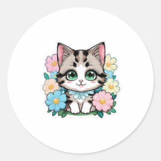 Rond Cute Kitten avec Sticker Fleurs