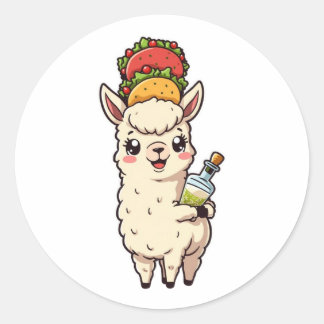 Rond Cute Llama Taco Tequila Sticker - Kawaii Food Fun