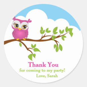 Rond Cute Owl sur Branche fille Anniversaire Sticker Me