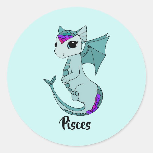 Rond Cute Pisces Dragon design zodiac sticker (Devant)