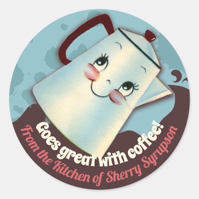 Rond Cute pot de café rétro de la cuisine de sticker (Devant)