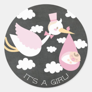 Rond Cute Stork It'a Girl Favor Sticker