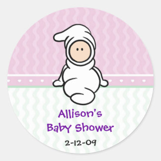 Rond Cutietoots Baby in White Shower Favoriser Sticker