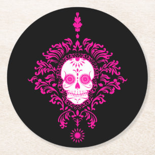Rond Damassé morte - dessous de verre chics de crâne