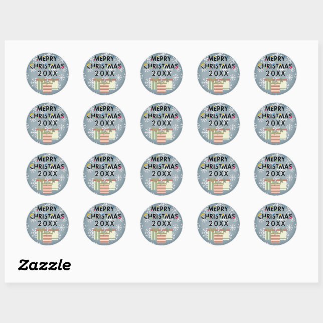 Rond Design moderne Joyeux Noël Sticker Snowflakes (Feuille)