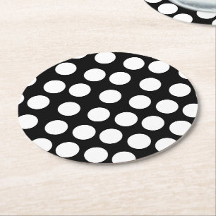 Rond Dessous de verre à points Polka noirs et blancs