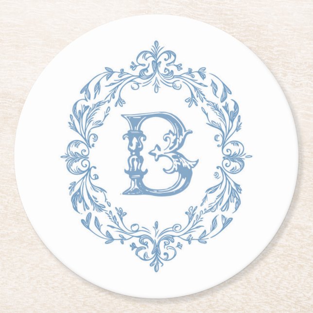 Rond Dessous de verre bleu français monogramme B (Devant)