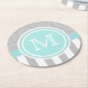 Rond Dessous de verre cyan, gris et blancs de