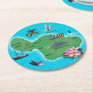 Rond Dessous de verre de boisson Maui Map