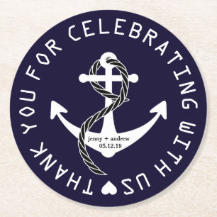 Rond Dessous de verre de fête de mariage nautique perso