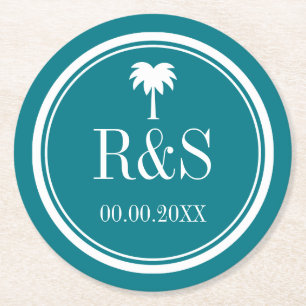 Rond Dessous de verre de mariage de monogramme de bleu