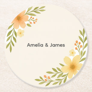 Rond Dessous de verre de Mariage Fleur sauvage rustique