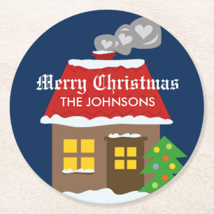 Rond Dessous de verre de Noël avec mignon chalet cabine