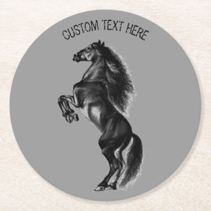 Rond Dessous de verre de papier Cheval noir Texte et co