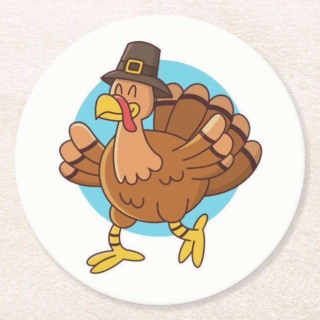 Rond Dessous de verre de papier de Turquie Thanksgiving (Devant)