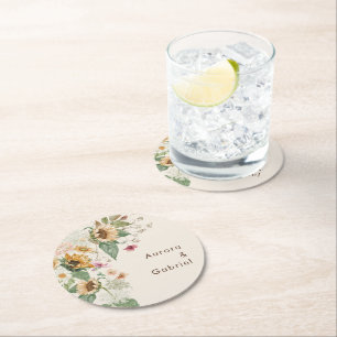 Rond Dessous de verre de papier Mariage beige tournesol