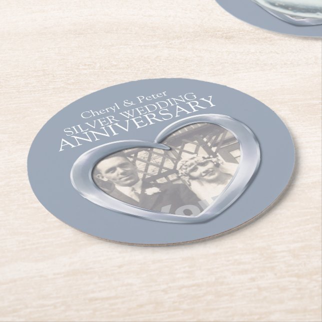 Rond Dessous de verre de photos du coeur de l'anniversa (Incliné)