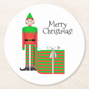 Rond Dessous de verre d'Elf de Noël - paquet rayé de