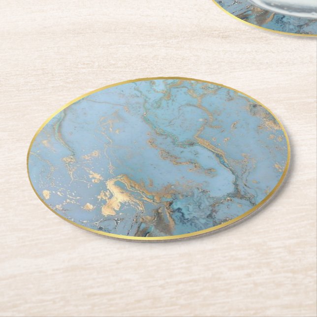 Rond dessous de verre d'un faux-agneau d'or bleu (Incliné)