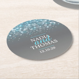 Rond dessous de verre en papier bleu gris mariage champ