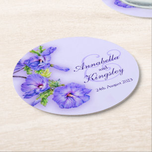 Rond dessous de verre en papier bleu hibiscus mariage