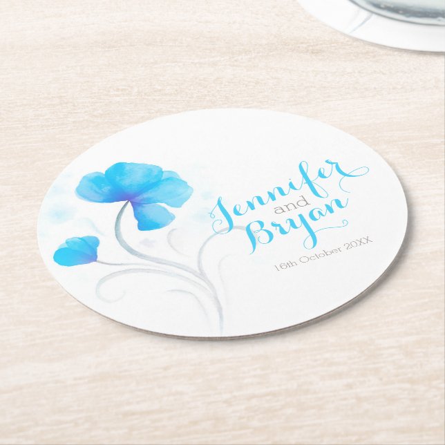 Rond dessous de verre en papier bleu mariage (Incliné)