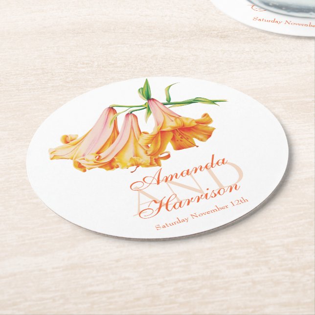 Rond dessous de verre en papier d'aquarelle mariage (Incliné)