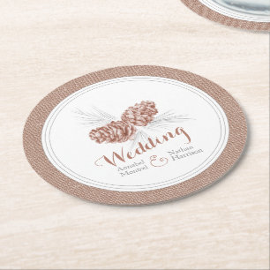 Rond dessous de verre en papier de cône de pin brun d'h