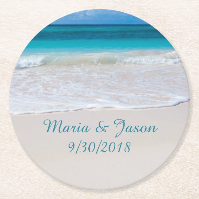 Rond Dessous de verre en papier de mariage de la plage  (Devant)