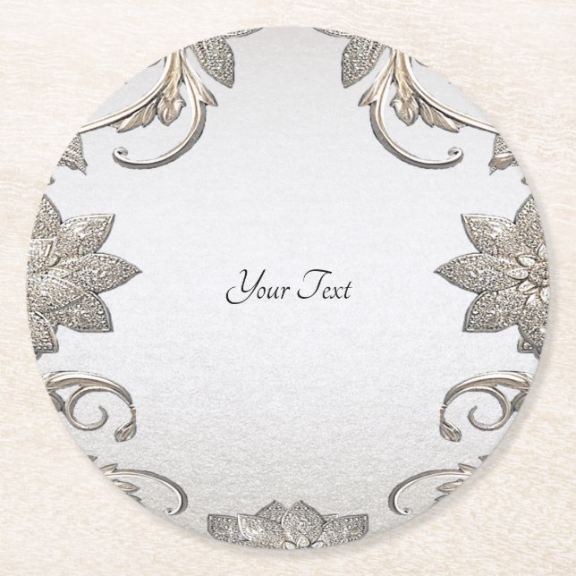 Rond Dessous de verre en papier floral argent (Devant)