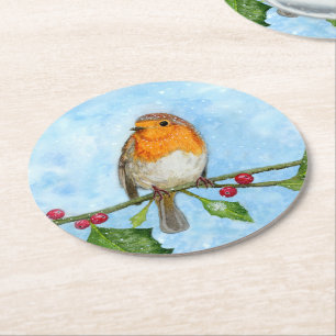 Rond Dessous de verre en papier Robin Aquarelle