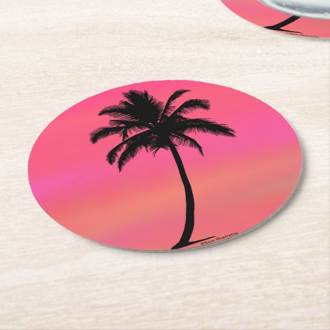 Rond Dessous de verre en silhouette des palmiers tropic (Incliné)