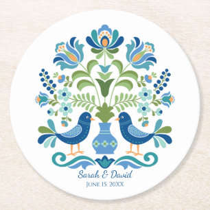 Rond Dessous de verre Hongrois Design Blue Birds