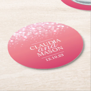 Rond dessous de verre mariage en papier champagne rose