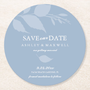 Rond Dessous de verre Mariage Enregistrer La Date Bleu