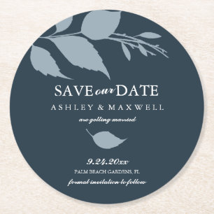 Rond Dessous de verre Mariage Enregistrer La Date Bleu