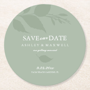Rond Dessous de verre Mariage Enregistrer La Date Vert