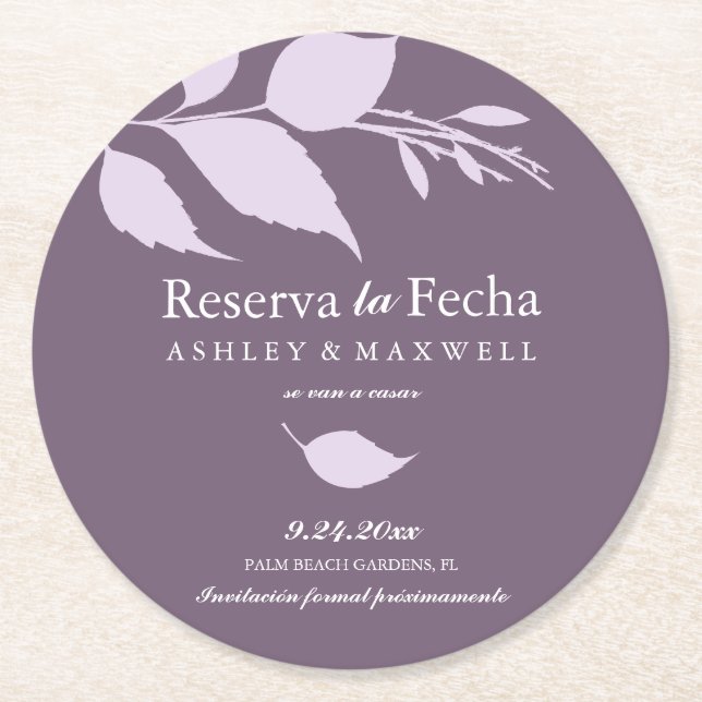 Rond Dessous de verre Mariage Enregistrer La Date Viole (Devant)