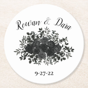 Rond Dessous de verre Mariages gothiques Roses blancs e