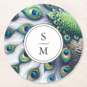 Rond Dessous de verre Monogramme Plumes de paon
