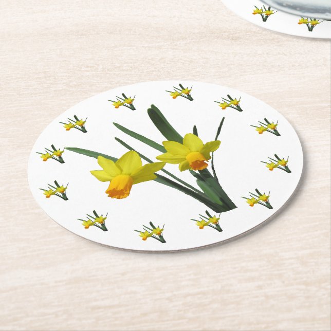 Rond Dessous de verre papier - Fleurs de jonquilles (Incliné)