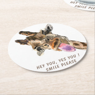 Rond Dessous de verre papier Giraffe amusant sourire - 