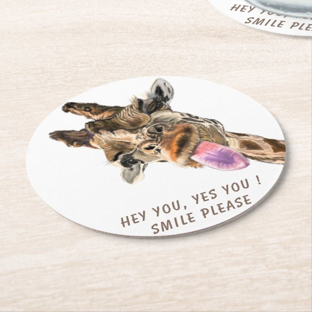 Rond Dessous de verre papier Giraffe amusant sourire -  (Incliné)