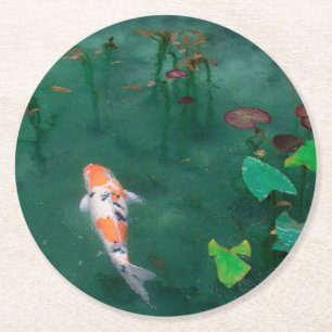 ROND DESSOUS DE VERRE PAPIER : JAPONAIS WOODBLOCK : KOI