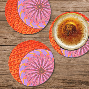 Rond Dessous de verre papier Mandala orange et rose