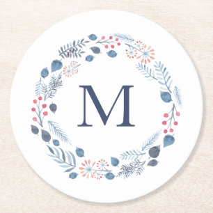 Rond Dessous de verre papier monogramme de feuillage d'